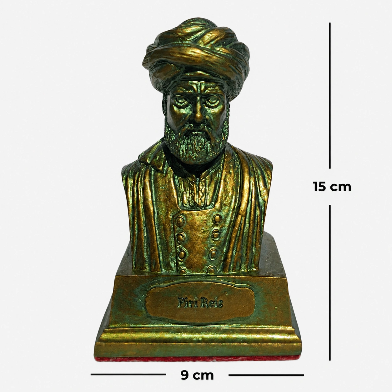15 cm antik bronz Piri Reis Büstü Biblo ön görünüm